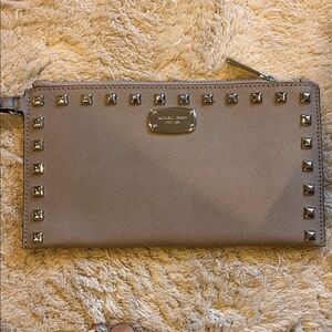 Michael Kors Gray Wristlet with Silver studded Accents